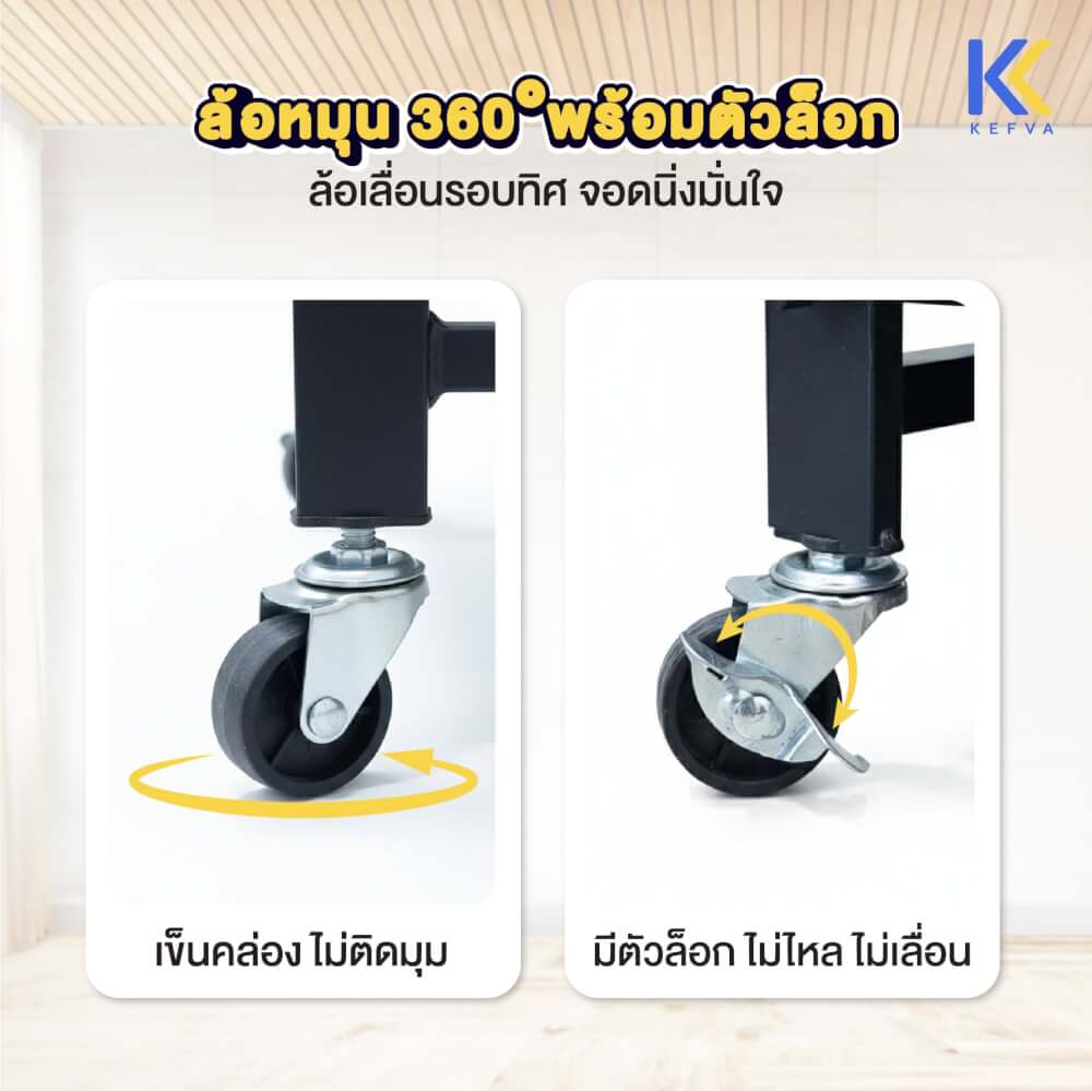 ชั้นวางของเหล็กพับได้ KEFVA พร้อมล้อเลื่อน 3 ชั้น ขนาด 70X34X87 ซม. สีขาว